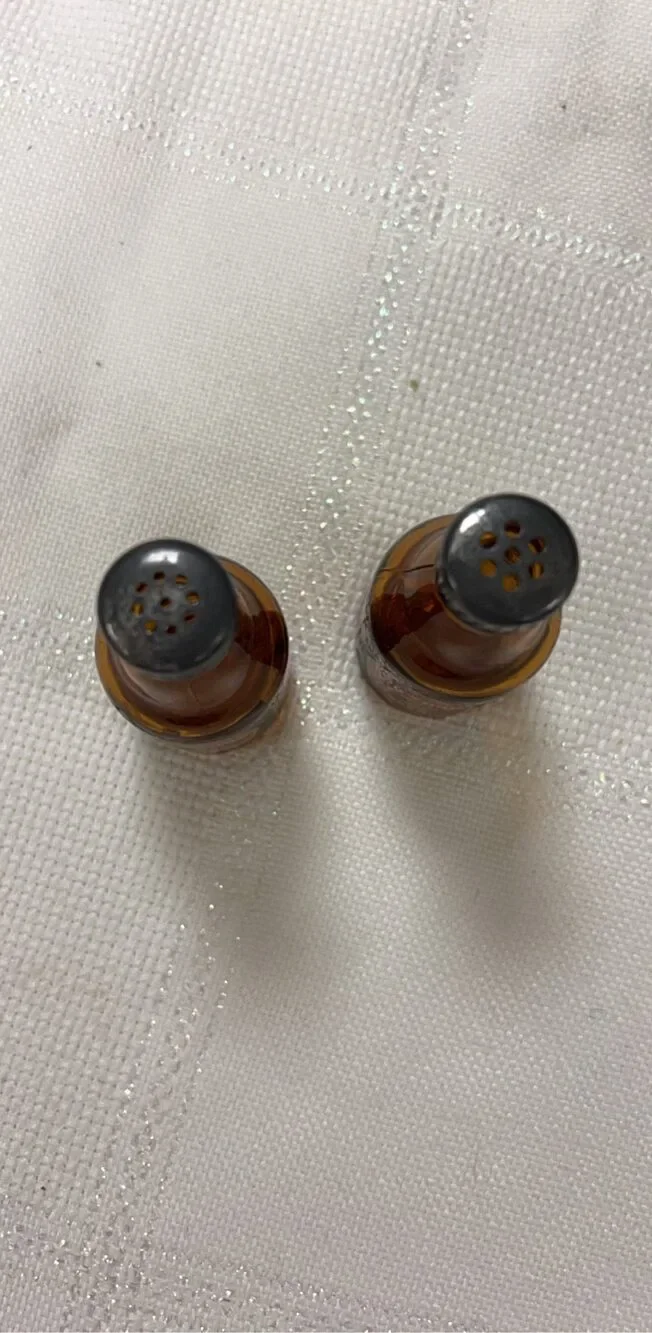 Old Shay Amber Glass Beer Bottle Salt & Pepper Shakers